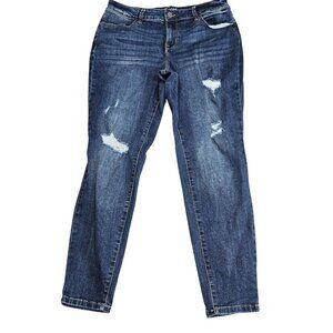 Maurices Mid Rise Straight Jeans Womens Large Blue Wash Distressed Stretch